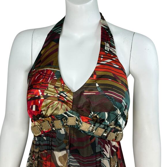 Vintage Y2K Robbie Bee Silk Maxi Halter Dress Size 8 Abstract Floral Fairy Maxi - Picture 3 of 9